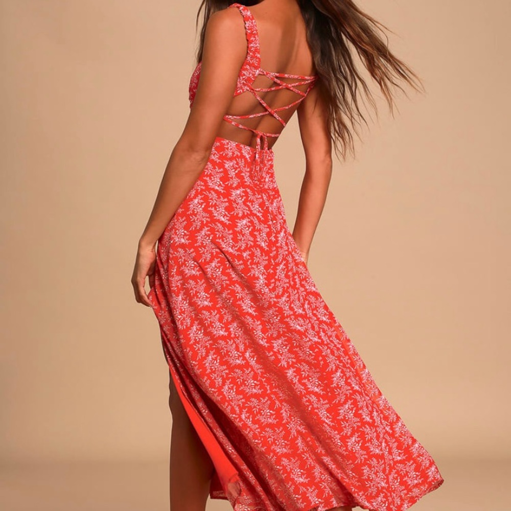 Lulus Red floral midi dress